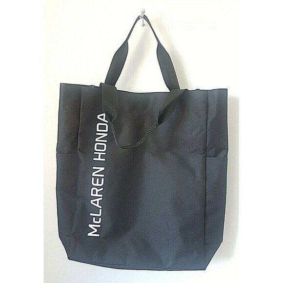 MCLAREN HONDA Racing Black Canvas Tote Bag Side Pockets Not used Large England - Picture 1 of 11
